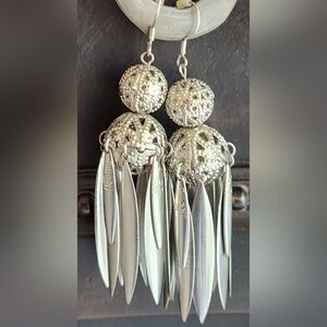 Silver Dangle Hook Pierced Earrings 1970s Vintage